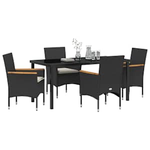 Zahradní jídelní souprava s polštářem 5 pcs Černá polyratan - obrázek 3