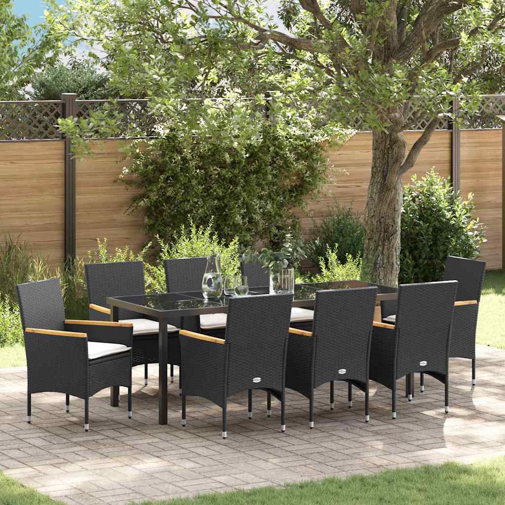9-teilige Gartensitzgruppe mit Kissen Schwarz Poly-Rattan