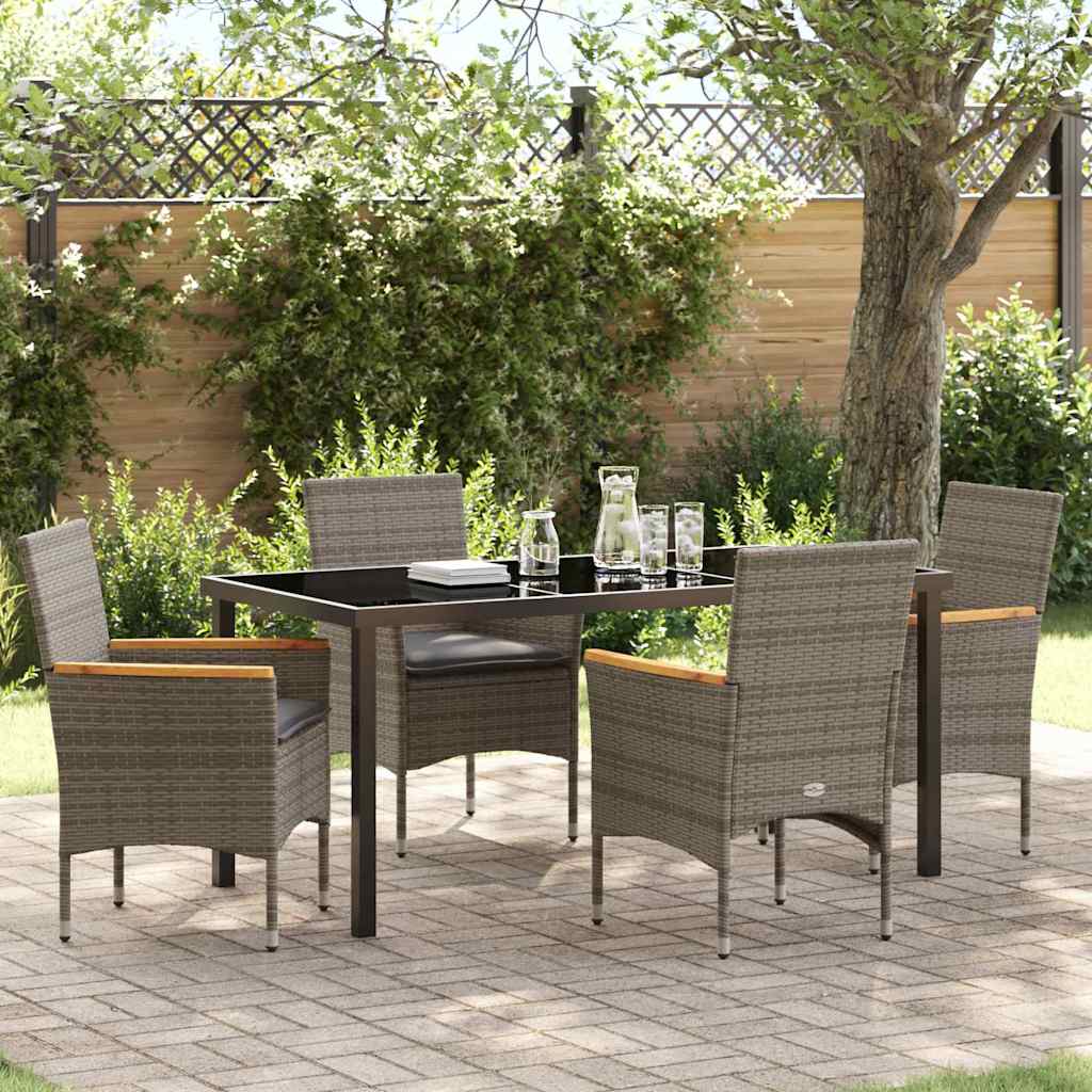 5 Teile Garten Essgruppe mit Kissen Grau Poly-Rattan