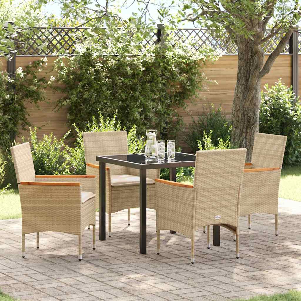 5-teiliges Garten Essgruppe mit Kissen Beige Poly Rattan