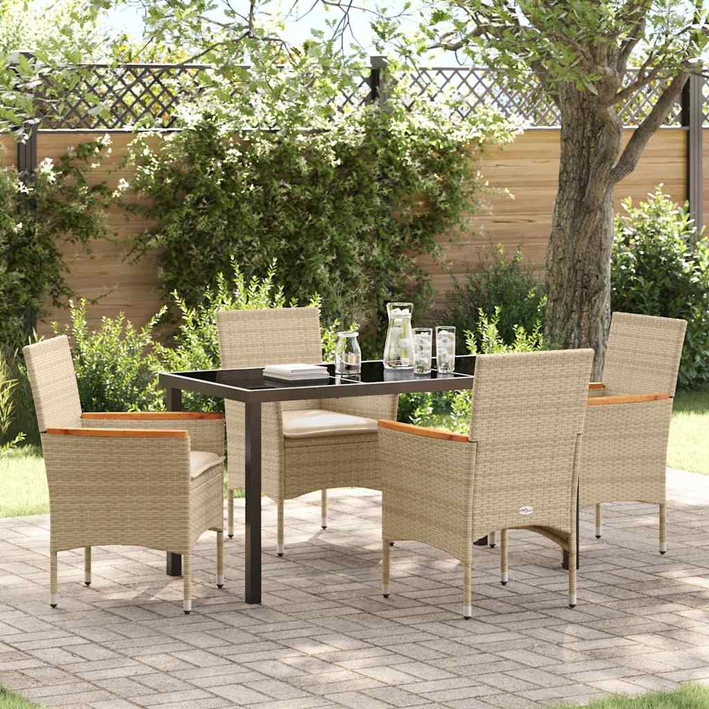 5-teilige Garten-Essgruppe mit Kissen Beige Poly-Rattan