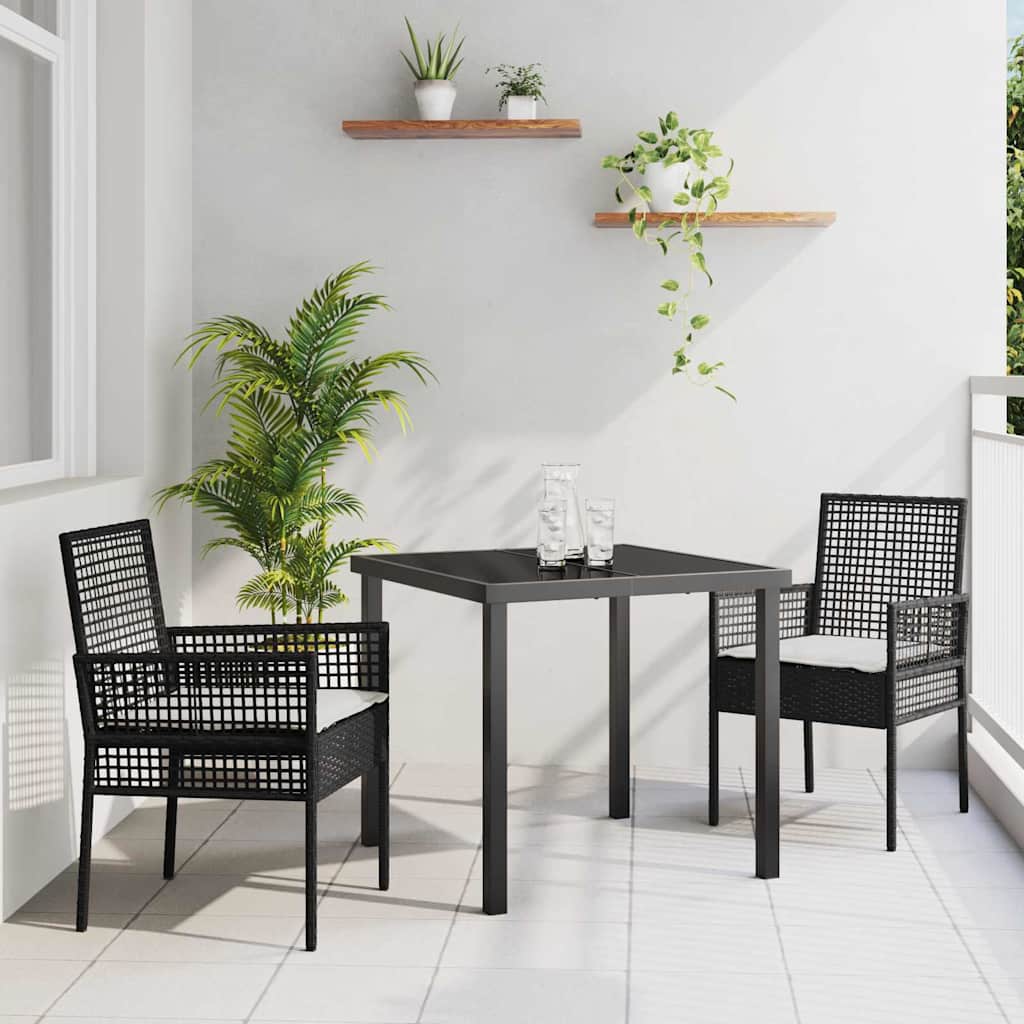 3-teiliges Garten Esszimmer Set mit Kissen in Schwarz Poly Rattan