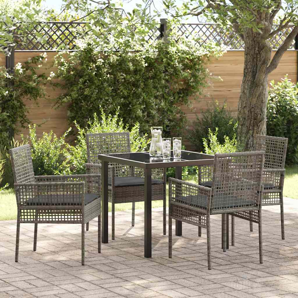 5-teiliges Garten-Esszimmer-Set mit Kissen Grau Poly-Rattan