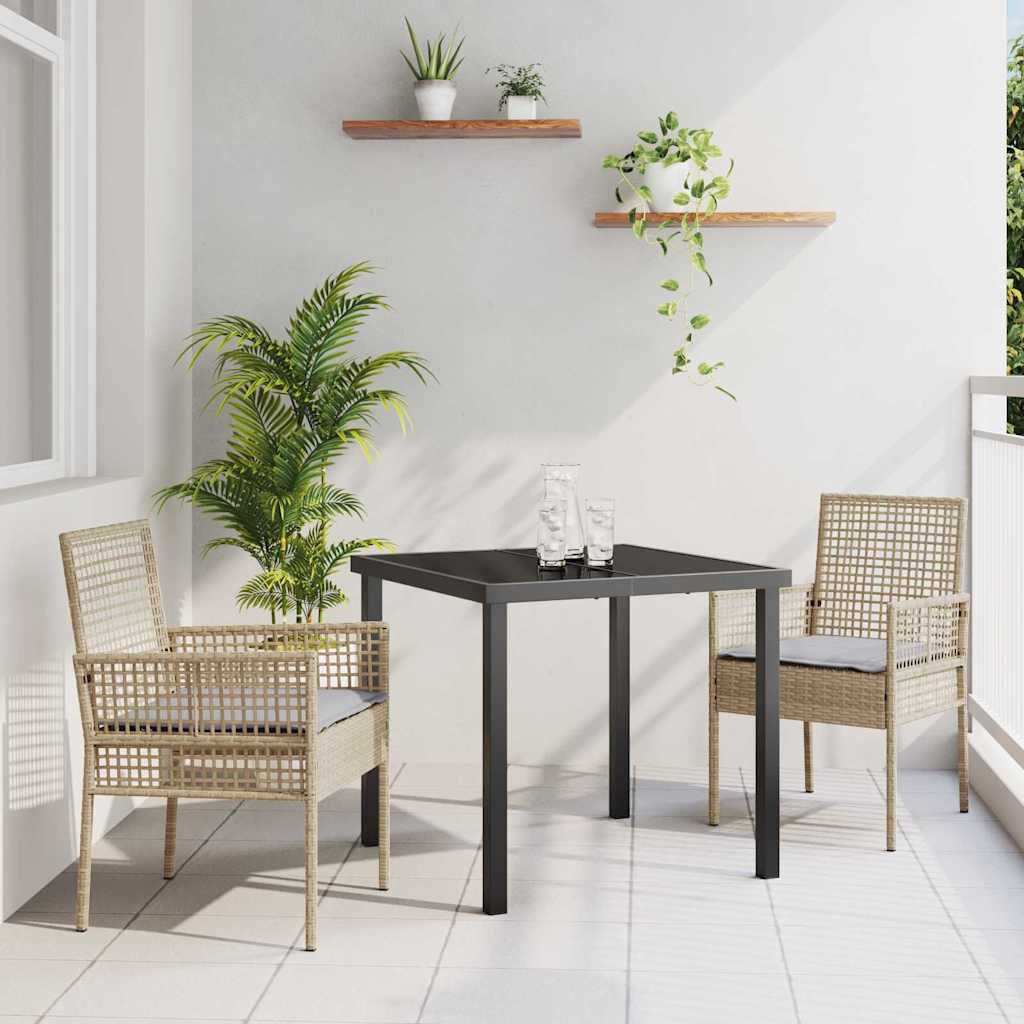 3-teiliges Garten Essgruppe mit Kissen – Beiges Poly Rattan