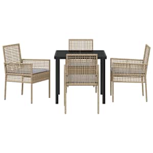 Zahradní jídelní souprava s polštářem 5 pcs Béžová polyratan - obrázek 7