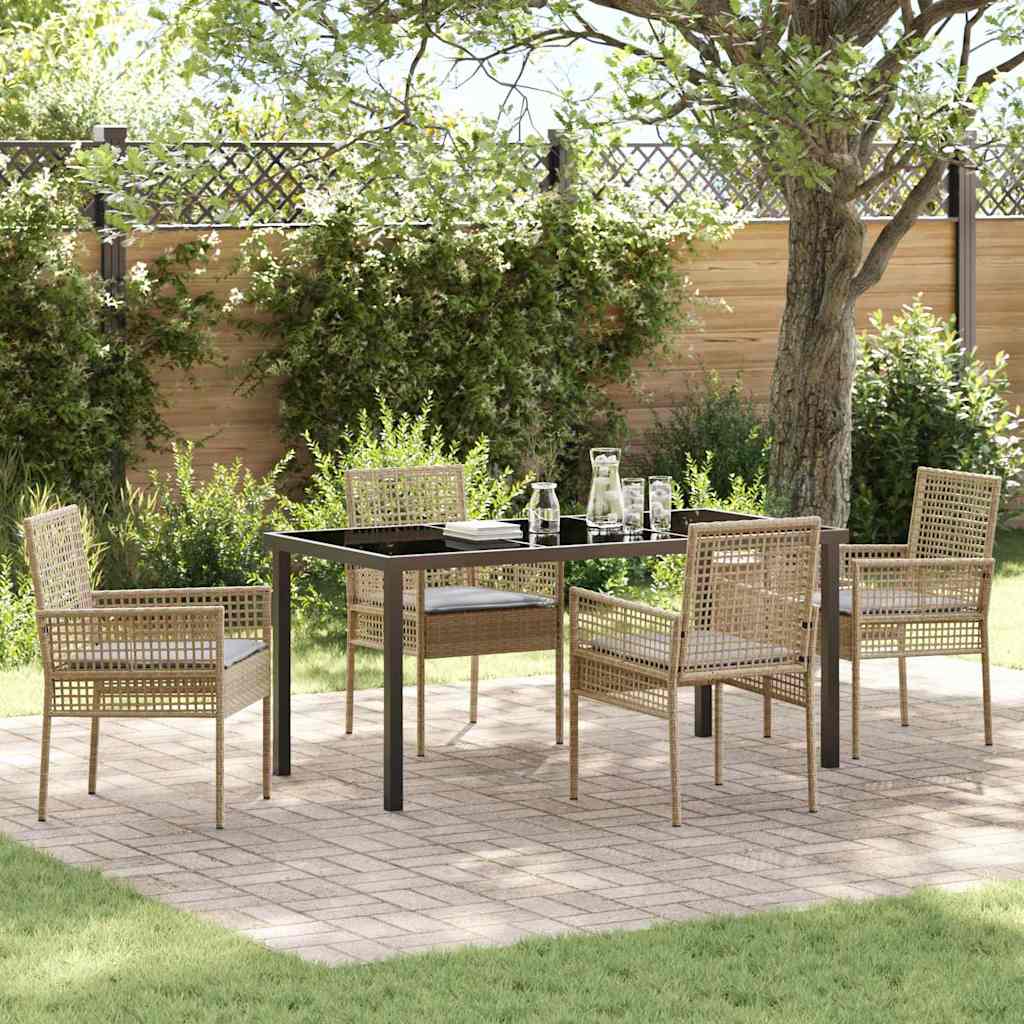 5-delt havespisesæt med hynder Beige Poly Rattan