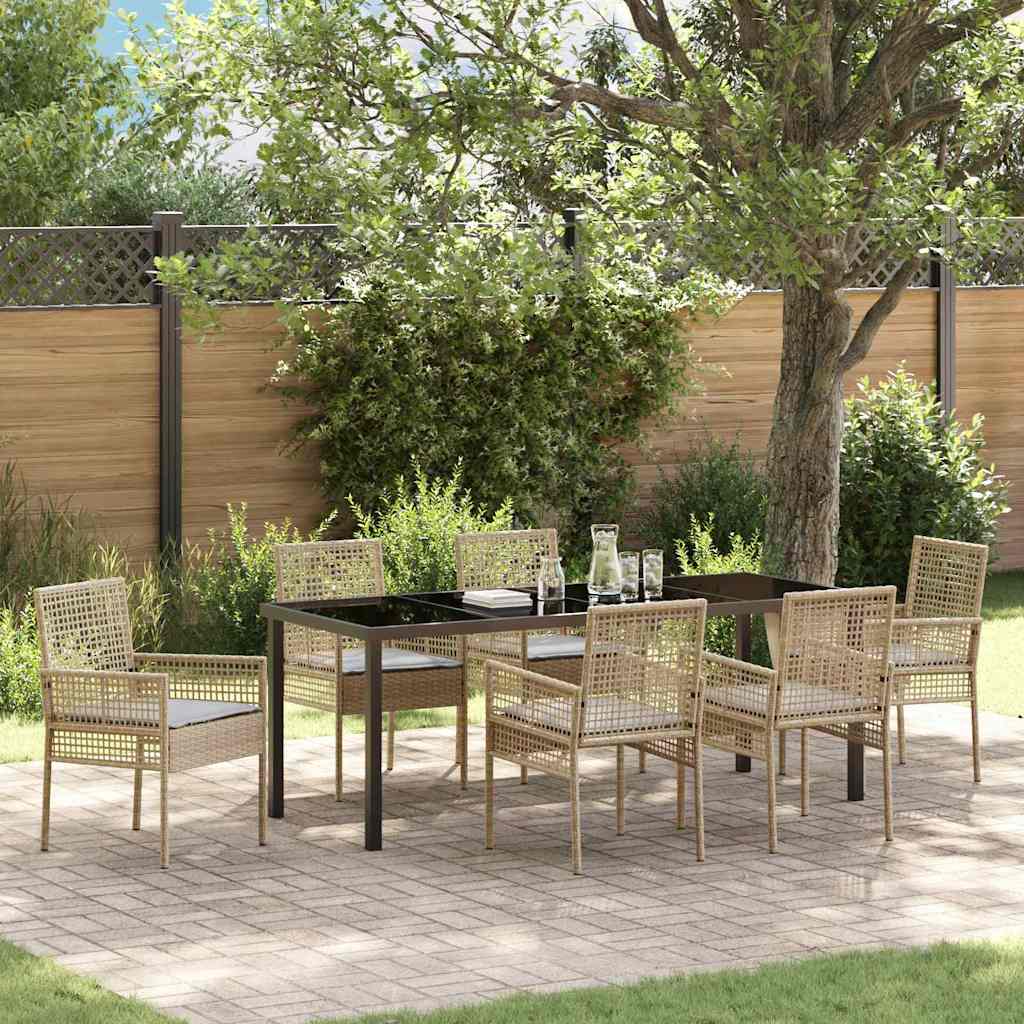 7 Stykke Have Spisebord Sæt med Puder Beige Poly Rattan