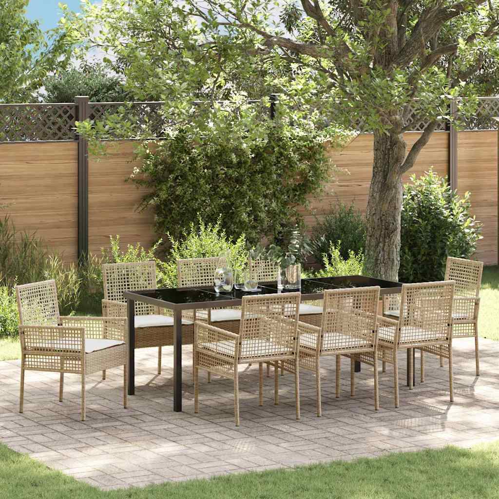9 Dels Havemøbel Sæt med Puder Beige Poly Rattan