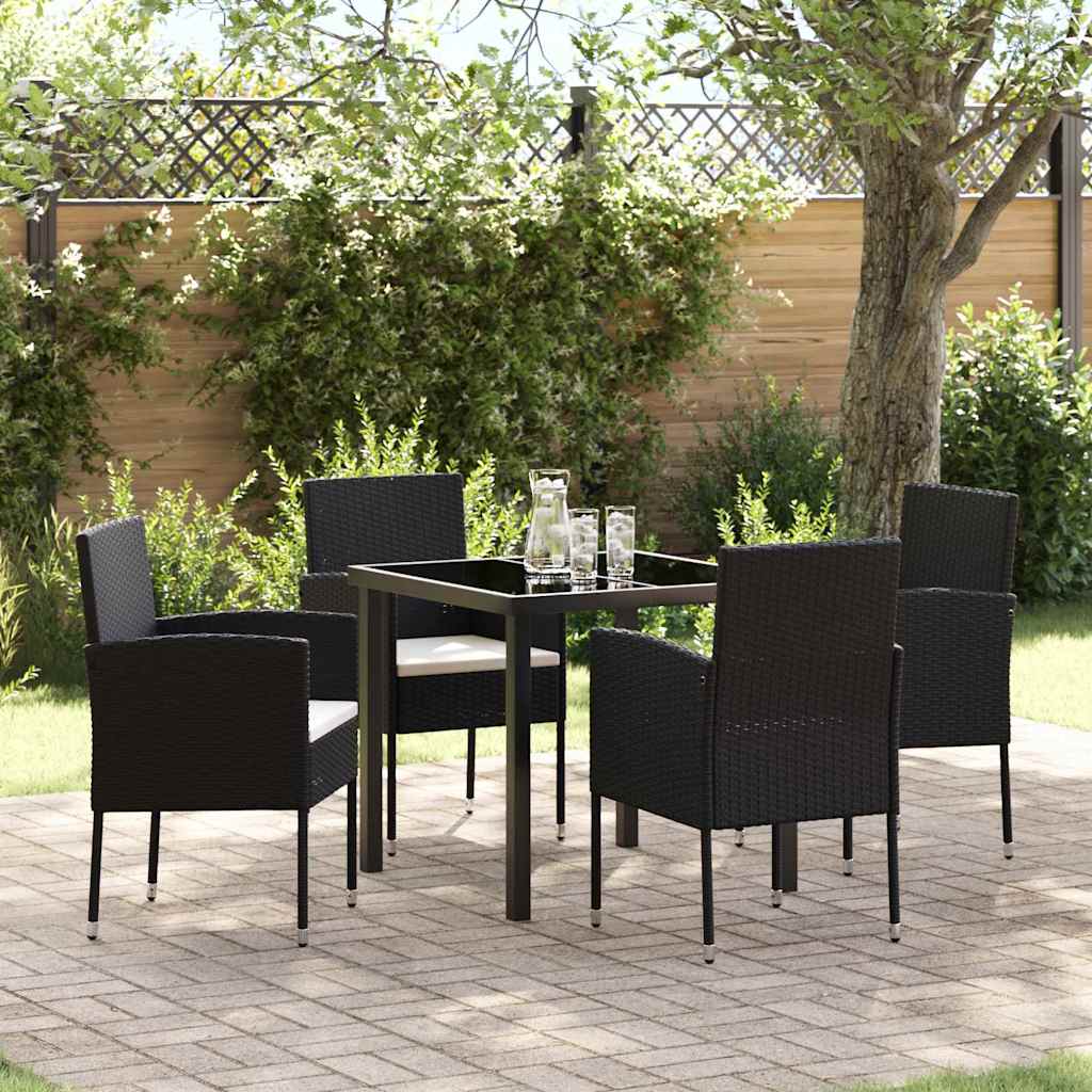 5 Stykke Havemøbler med Puder Sort Poly Rattan