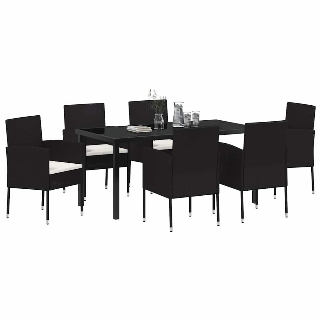 vidaXL Tuin Eetset met kussen 7 pcs Zwart Poly riet