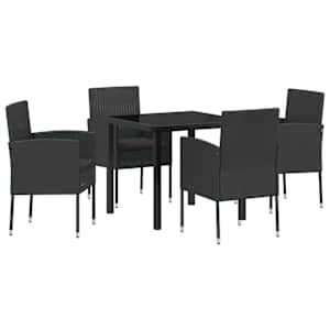 Zahradní jídelní souprava s polštářem 5 pcs Černá polyratan - obrázek 2