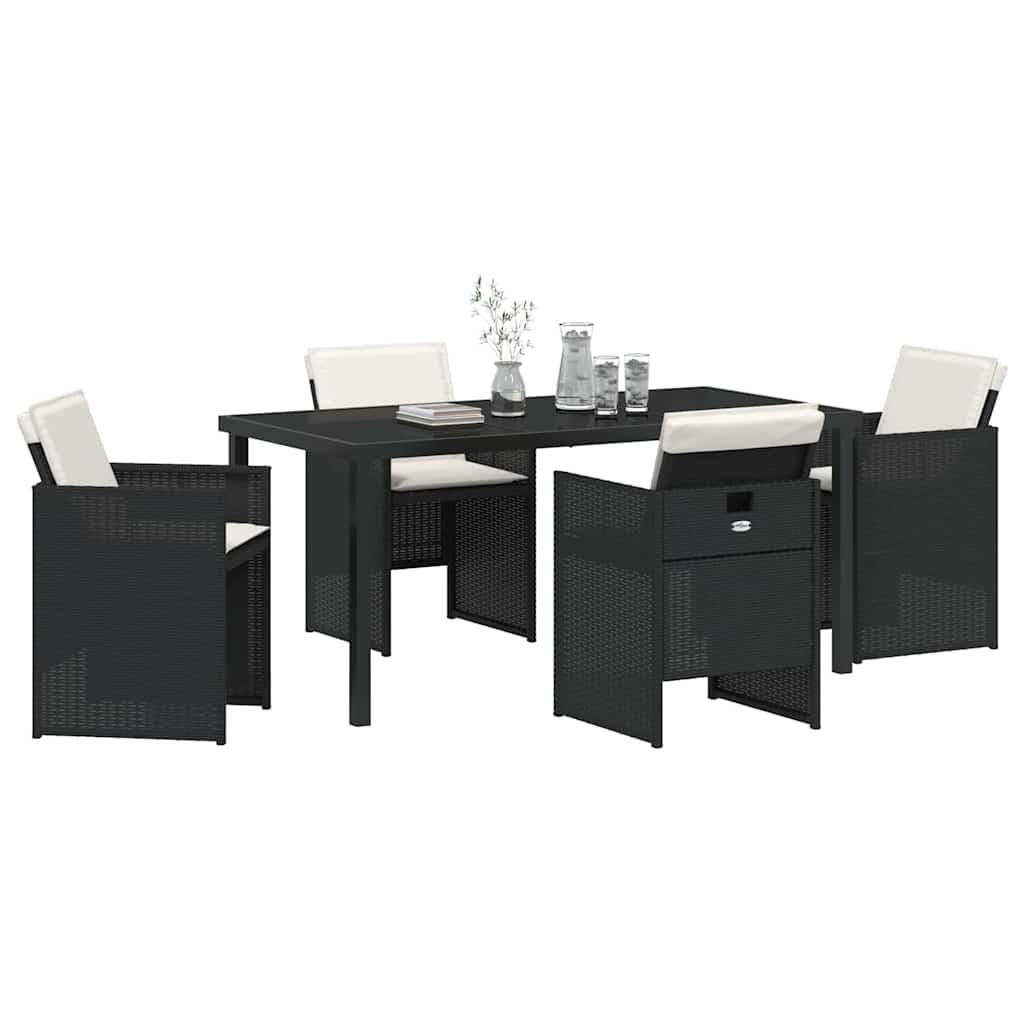 vidaXL 5-delige tuin eetset met kussens zwart van poly rattan