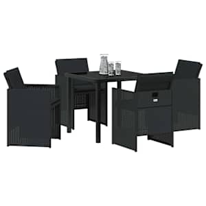 Zahradní jídelní souprava s polštářem 5 pcs Černá polyratan - obrázek 3