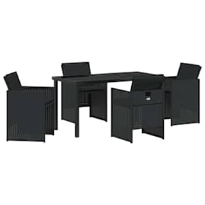 Zahradní jídelní souprava s polštářem 5 pcs Černá polyratan - obrázek 2