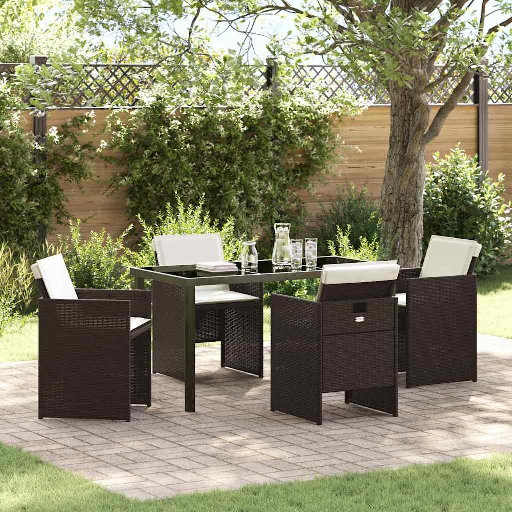 5-delt Garden Dining Set med puder Brun poly rattan