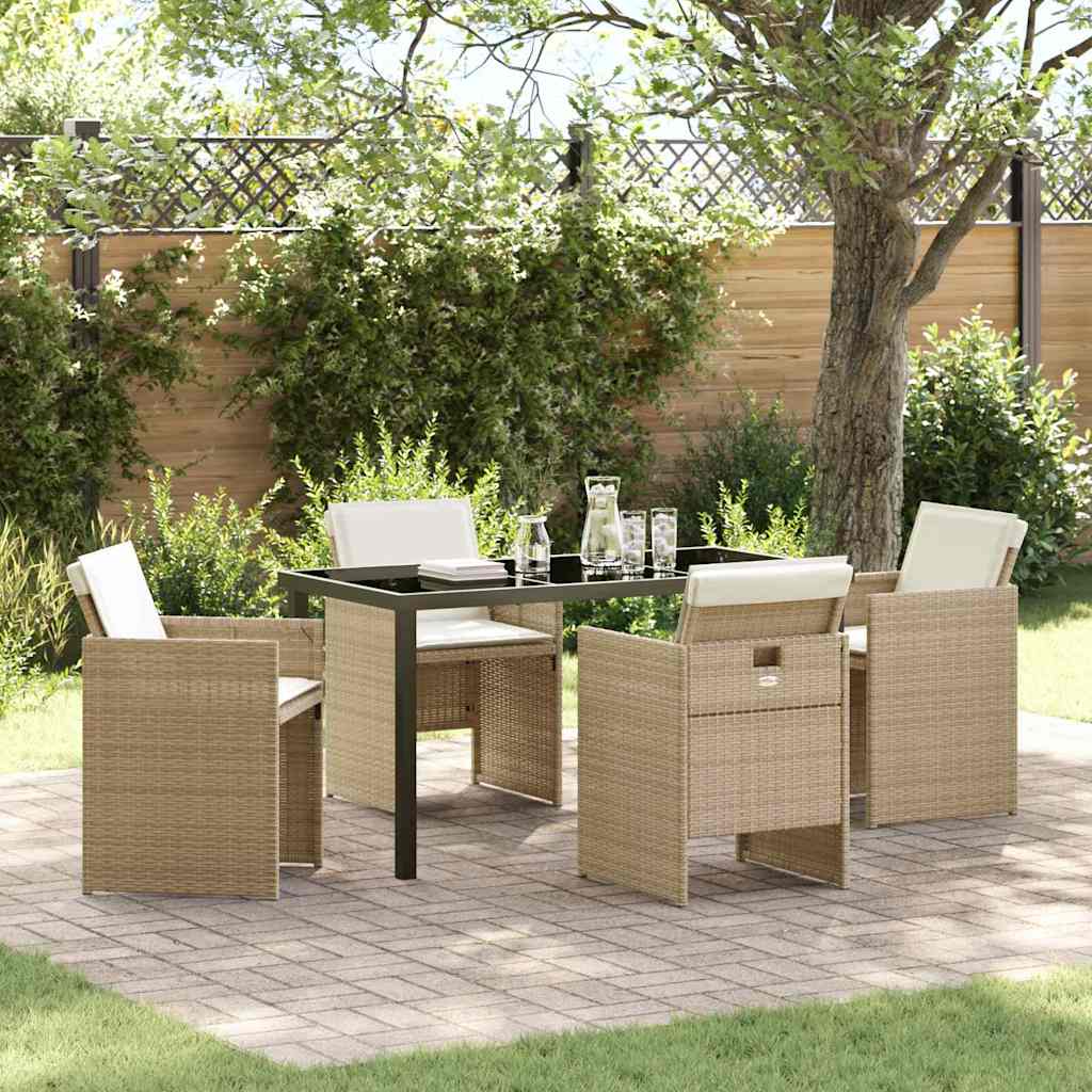 5-delt have spisebord sæt med puder Beige poly rattan