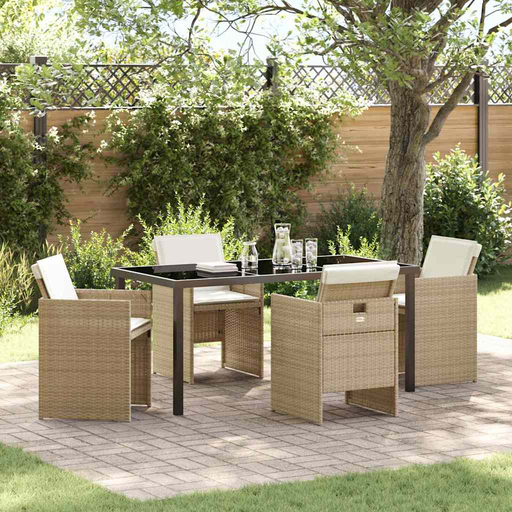 5-teiliges Garten Essgruppe mit Kissen beige Poly-Rattan