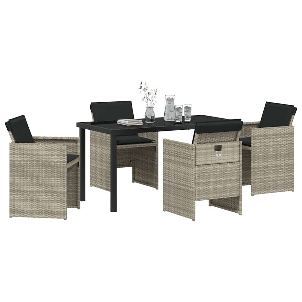 vidaXL 5-delige tuinset met kussens in lichtgrijs poly rattan