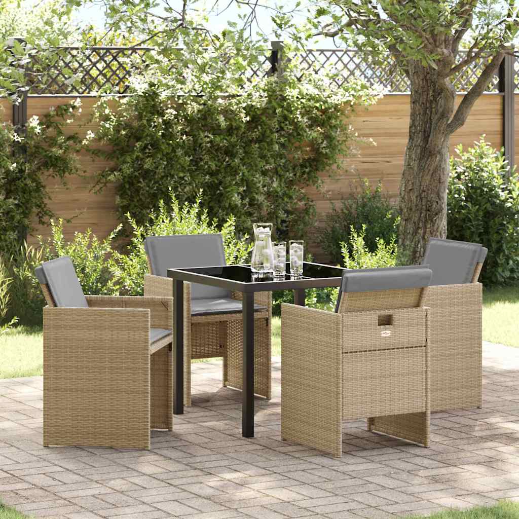 5 deleres havemøbelsæt med puder i beige poly rattan