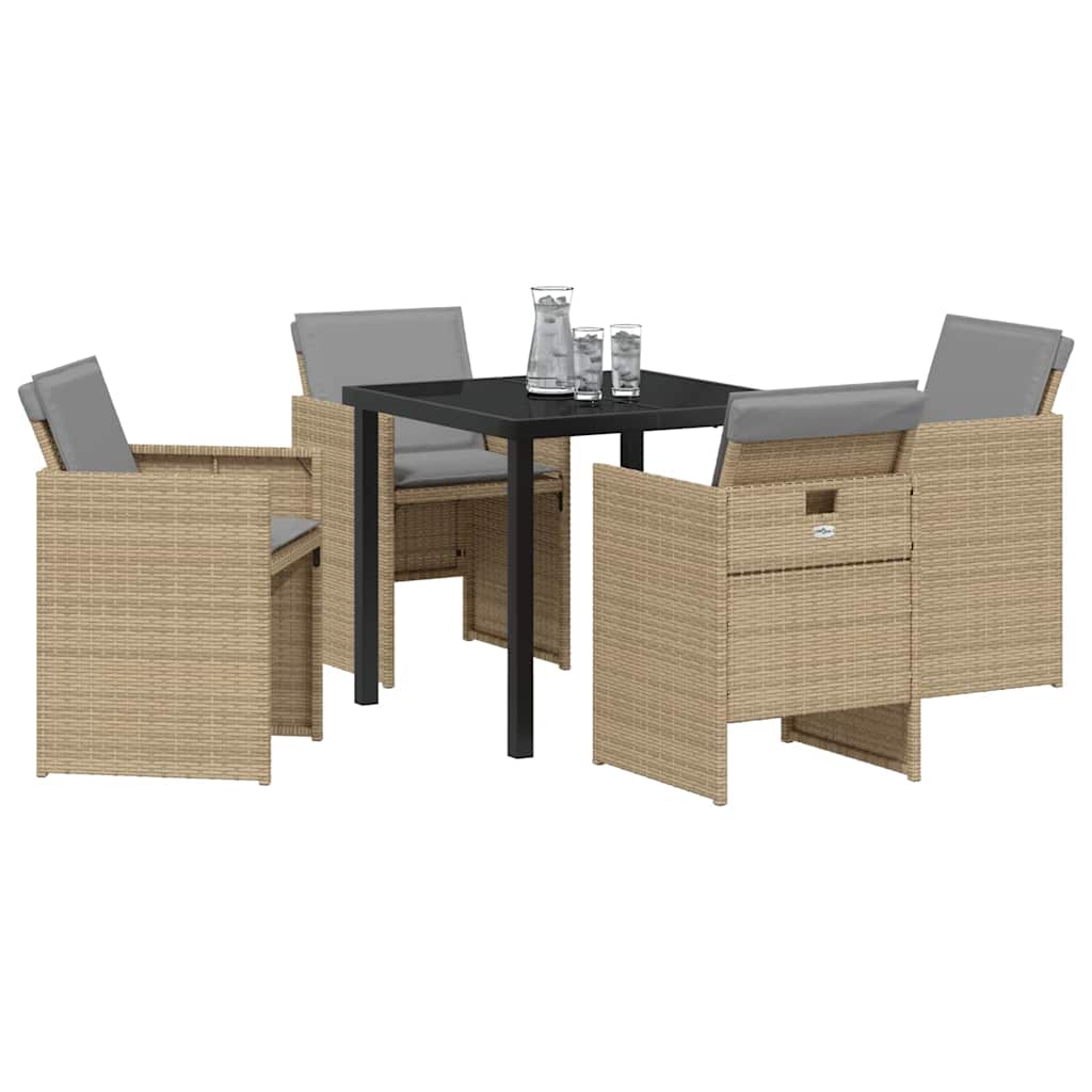 vidaXL 5-delige tuinset met kussens in beige poly rattan