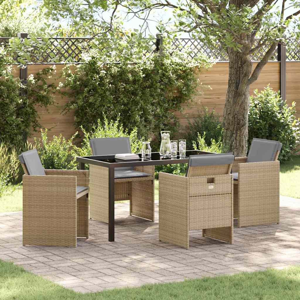 5-delt Have spise sæt med puder beige poly rattan