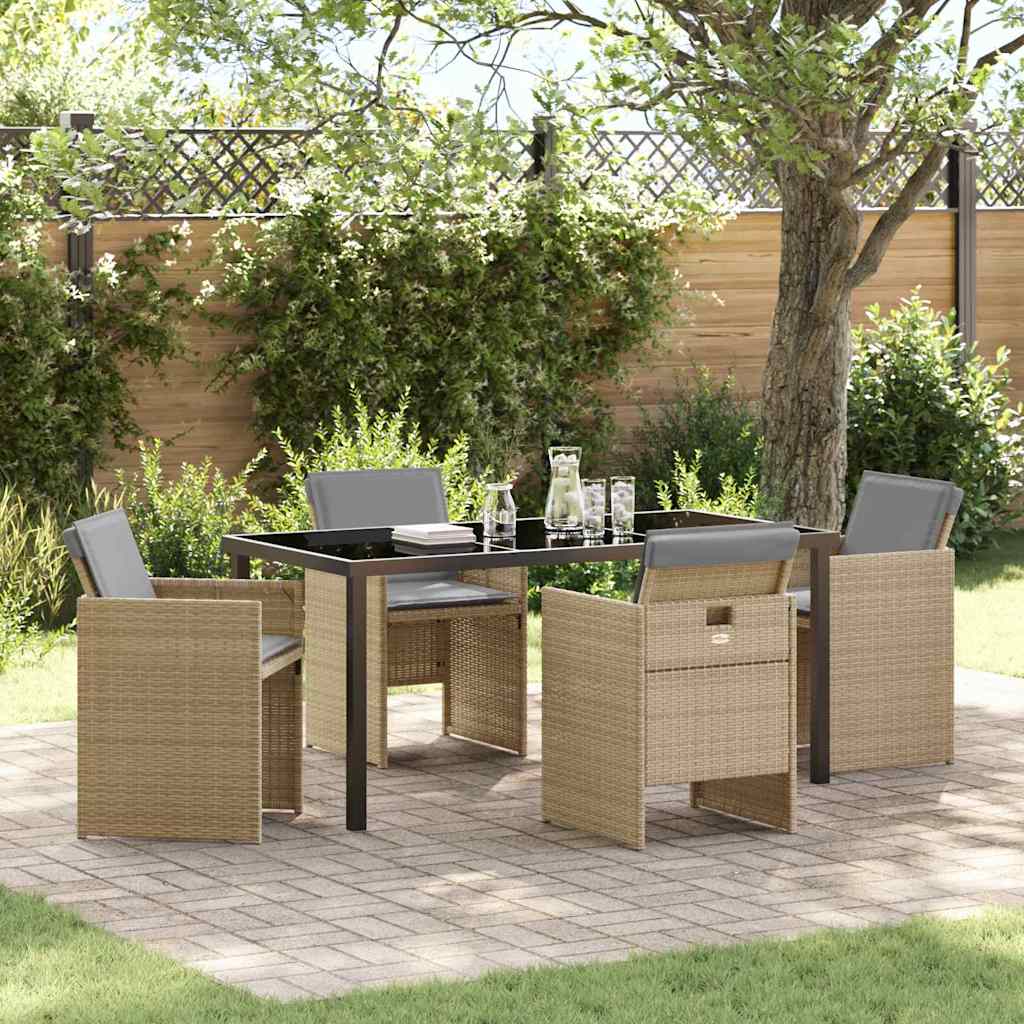 5-delt havemøbel sæt med hynder beige poly rattan
