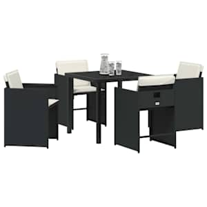 Zahradní jídelní souprava s polštářem 5 pcs Černá polyratan - obrázek 3