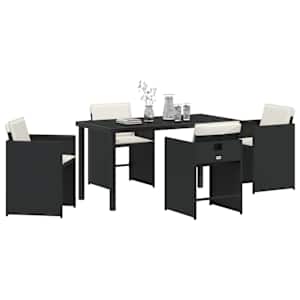 Zahradní jídelní souprava s polštářem 5 pcs Černá polyratan - obrázek 3