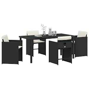 Zahradní jídelní souprava s polštářem 5 pcs Černá polyratan - obrázek 3