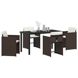 Zahradní jídelní souprava s polštářem 5 pcs Hnědá polyratan - obrázek 3