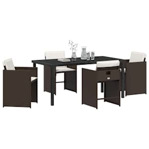 Zahradní jídelní souprava s polštářem 5 pcs Hnědá polyratan - obrázek 3