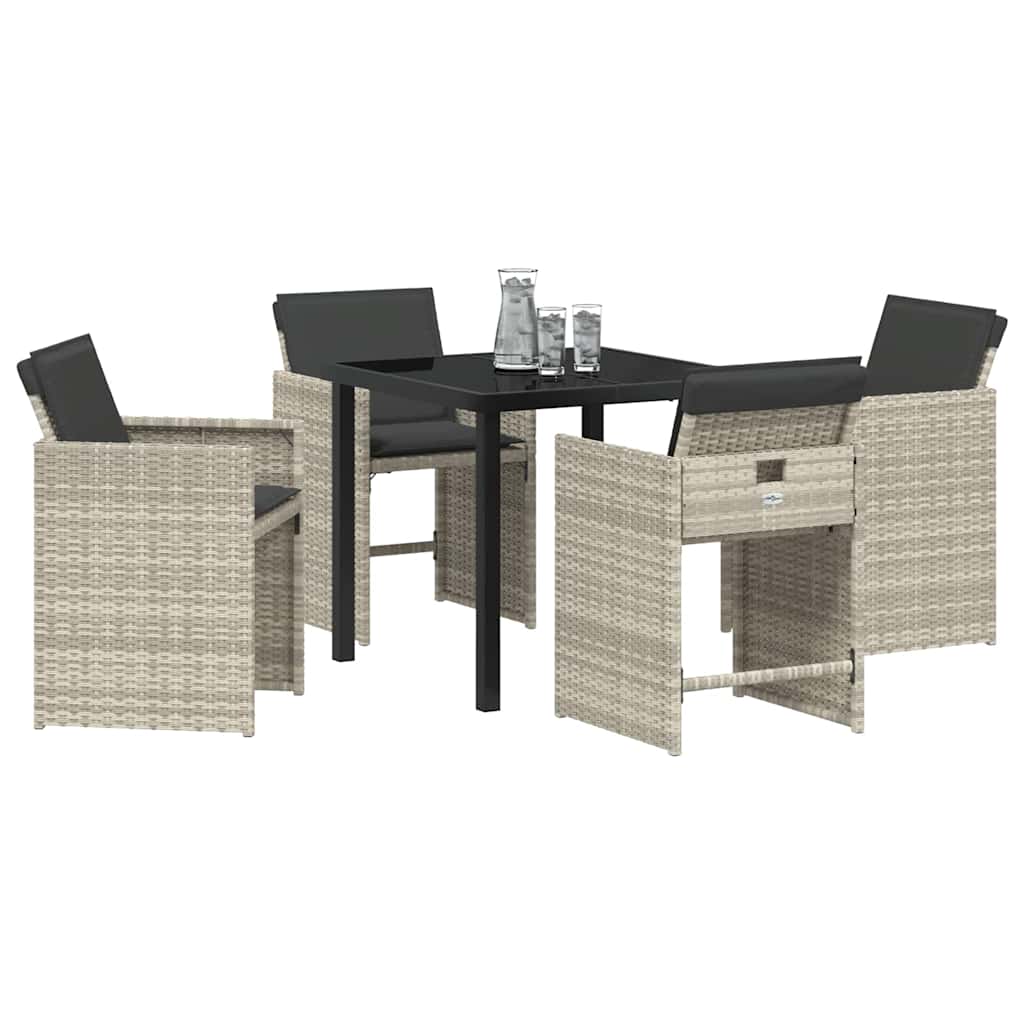 vidaXL 5-delige tuinset met kussens in lichtgrijs poly rattan