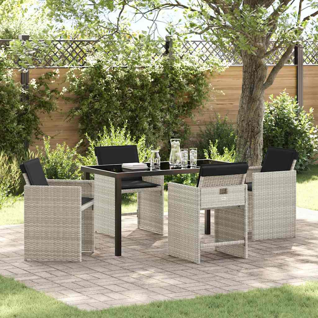 5-teiliges Garten-Essgruppen-Set mit Kissen, Hellgrau, Poly-Rattan