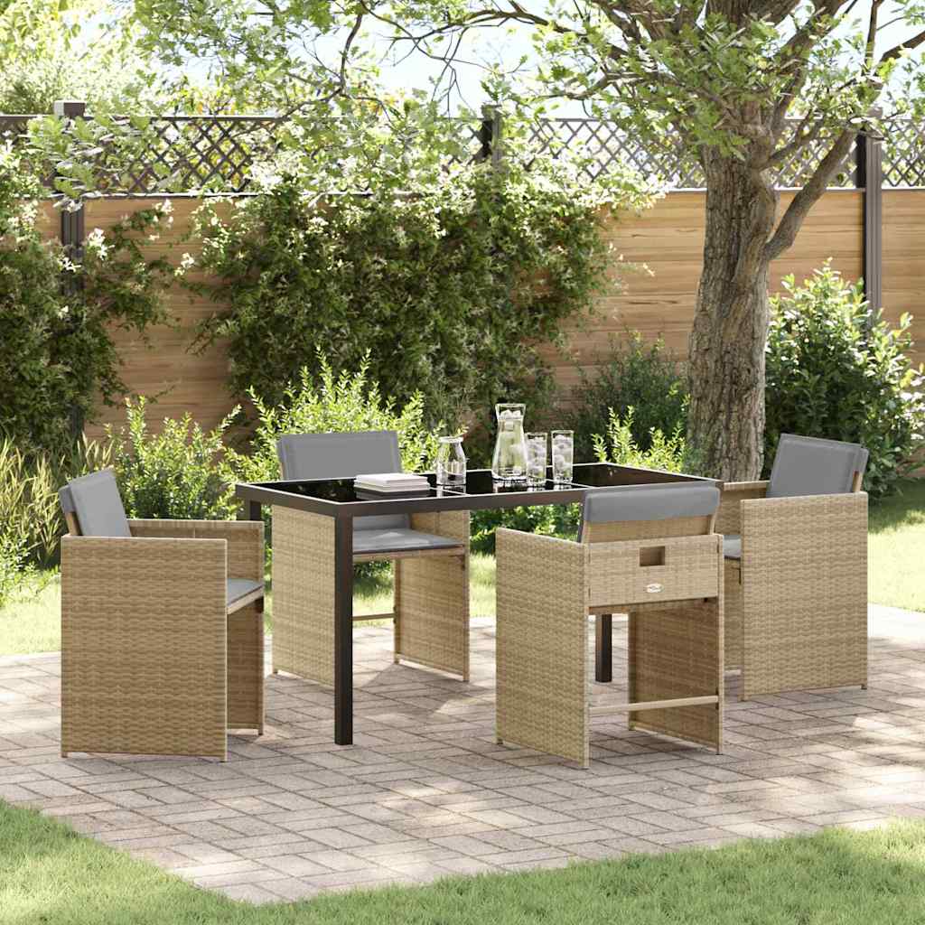 5 Delt Have Spisesæt med Puder Beige Poly Rattan