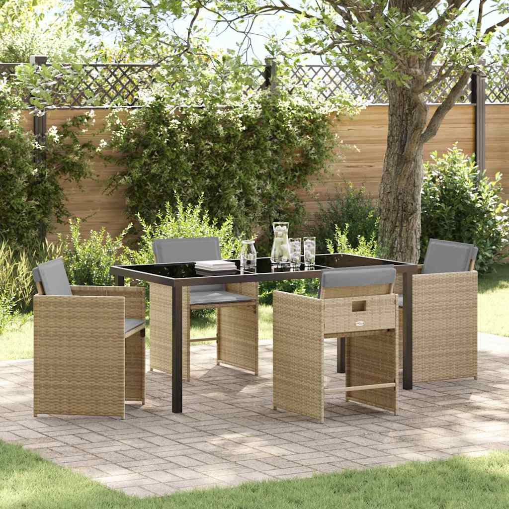 5-delers havemøbel sæt med puder beige poly rattan