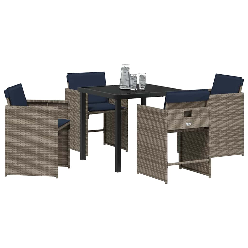 vidaXL Tuin Eetset met kussen 5 pcs Grijs Poly riet