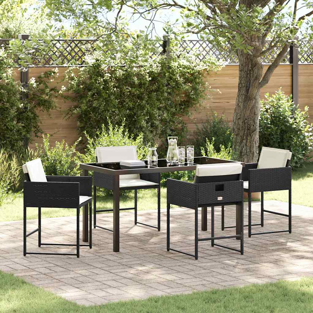 5 Deles Have Spisesæt med Puder Sort Poly Rattan