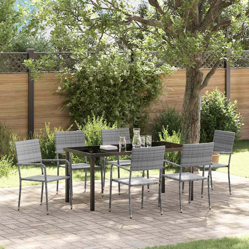vidaXL Set de masă pentru grădină cu pernă 7 pcs Gri poliratan