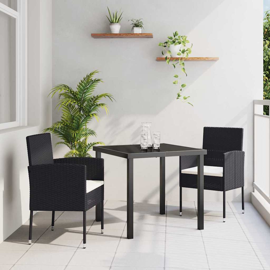 3 Piece Have Spise Sæt med Puder - Sort Poly Rattan