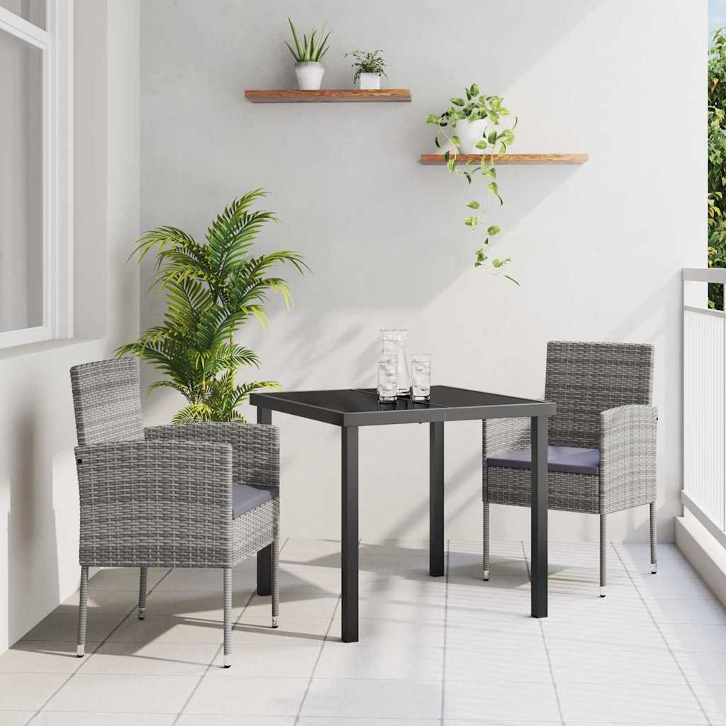3 Dels Have Spisesæt med Puder Grå Poly Rattan
