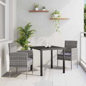 Komplet za jedilnico v vrtu z blazino 3 pcs Siva poli ratan