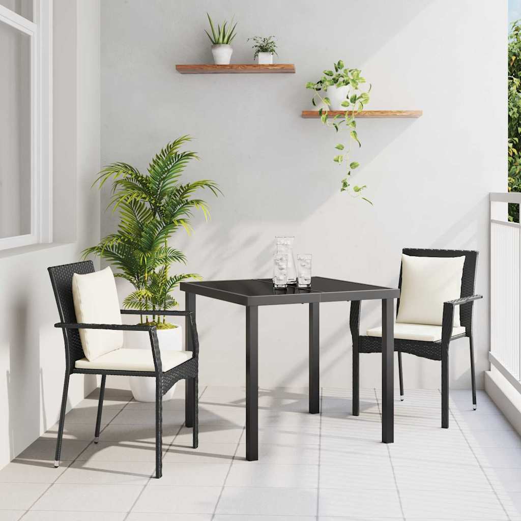 3-delt Have Spisesæt med puder Sort Poly Rattan