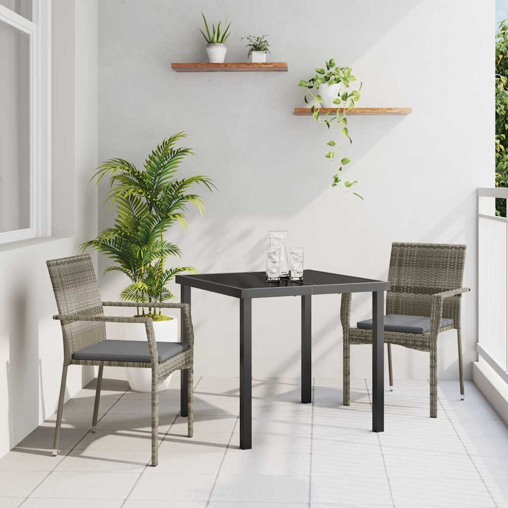 3 delt havemiddags sæt med puder grå poly rattan