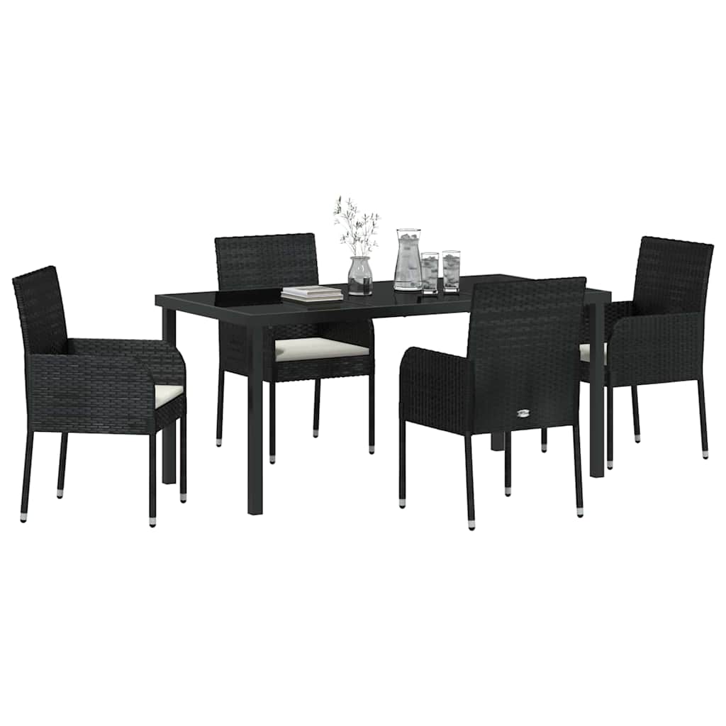 vidaXL 5-delige Tuin Eetset met Kussens - Zwart Poly Rattan