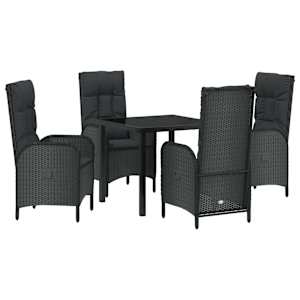 Zahradní jídelní souprava s polštářem 5 pcs Černá polyratan - obrázek 2