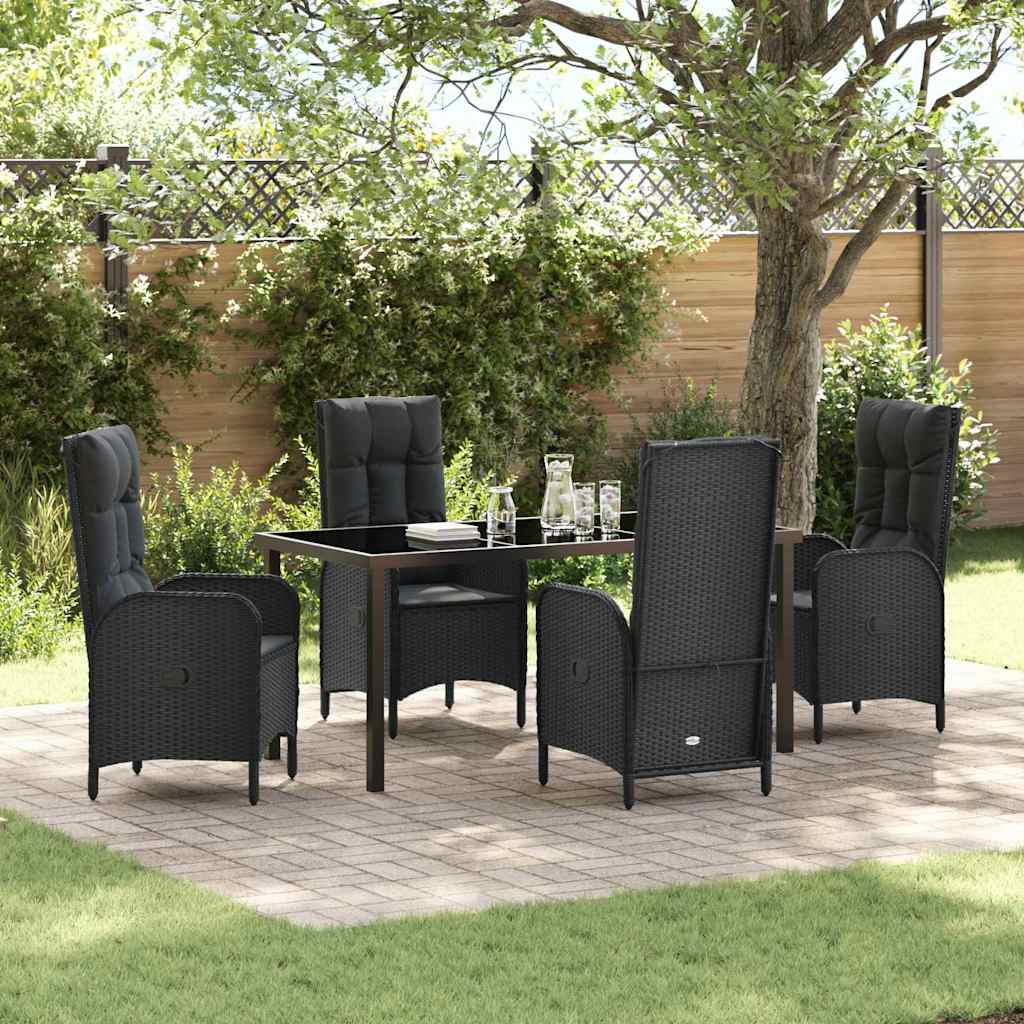 5 Delers Have Spisesæt Sort Polyrattan