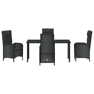 Zahradní jídelní souprava s polštářem 5 pcs Černá polyratan - obrázek 7