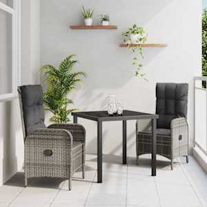 Komplet za jedilnico v vrtu z blazino 3 pcs Siva poli ratan