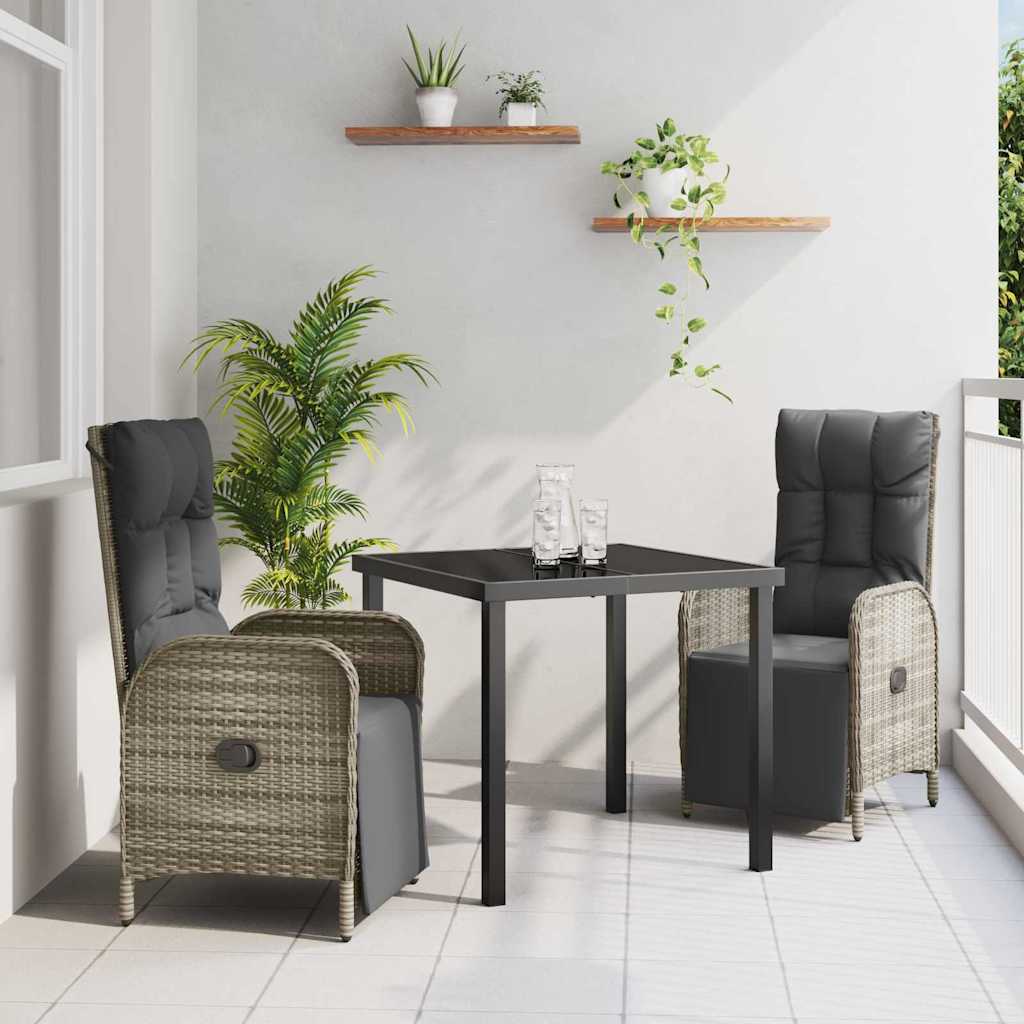 3 Styk Have Dining Sæt med Puder Grå Poly Rattan