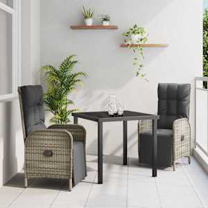 Komplet za jedilnico v vrtu z blazino 3 pcs Siva poli ratan